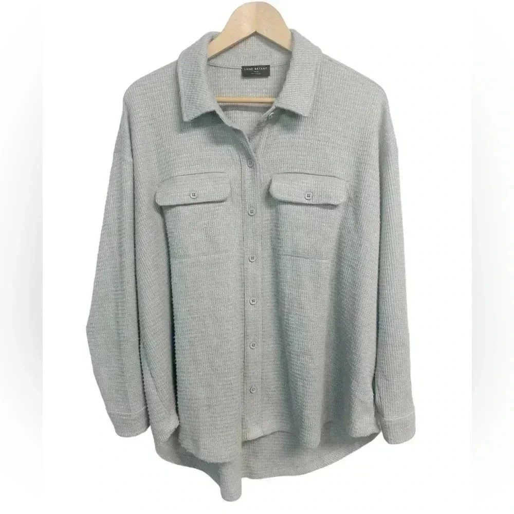 Lane Bryant Relaxed Lumber Jane Button-Down Waffle Knit Shacket Top Sz 14 16 1X